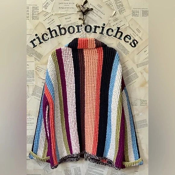 Free Peoplle Everything Cardi Sweater Heavy Weight Striped Zipper Pockets - Picture 8 of 8